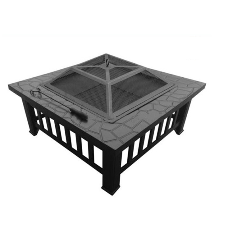 Square Metal Steel Fire Pit BBQ Table with Grill Cover
