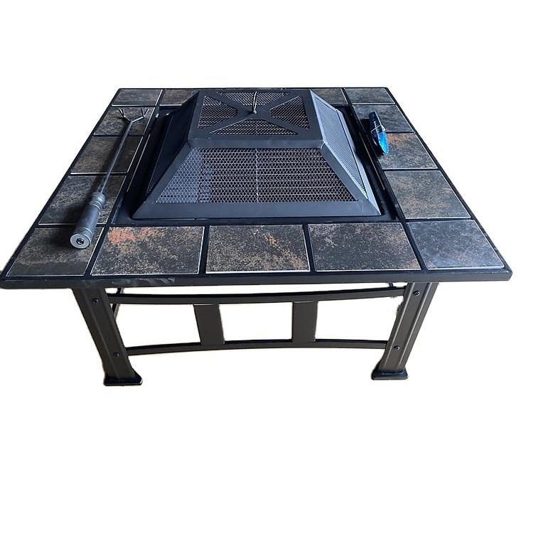 Square Outdoor BBQ Grills Furniture Aluminum Fire Pit Dining Set