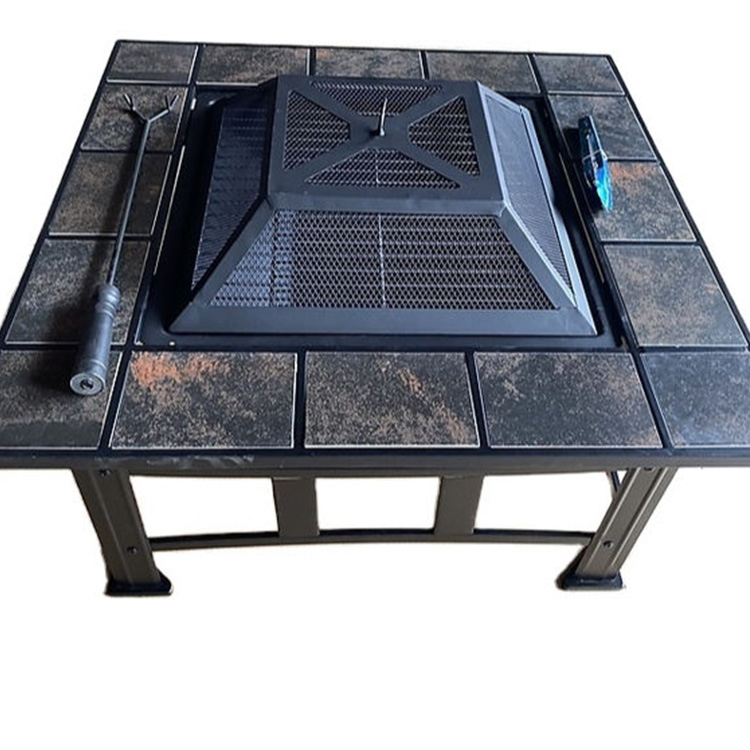 Square Outdoor BBQ Grills Furniture Aluminum Fire Pit Dining Set