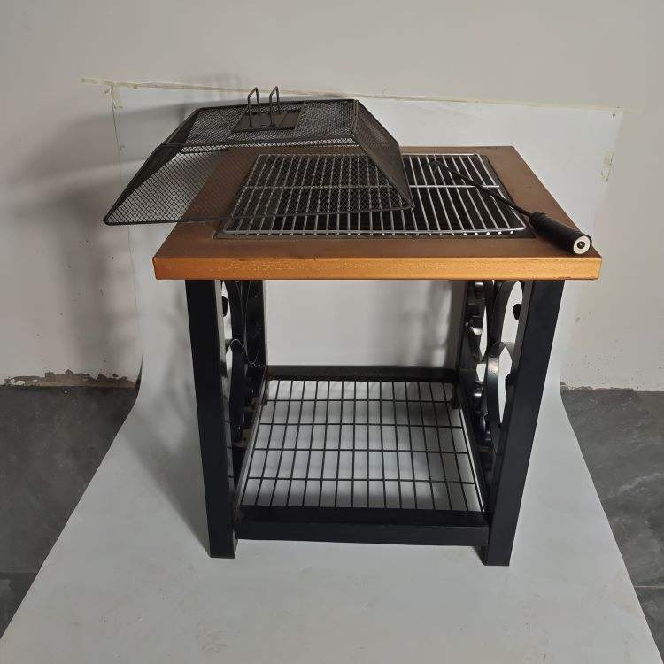 Portable Mini Table BBQ Grill Rattan Furniture With Fire Pits