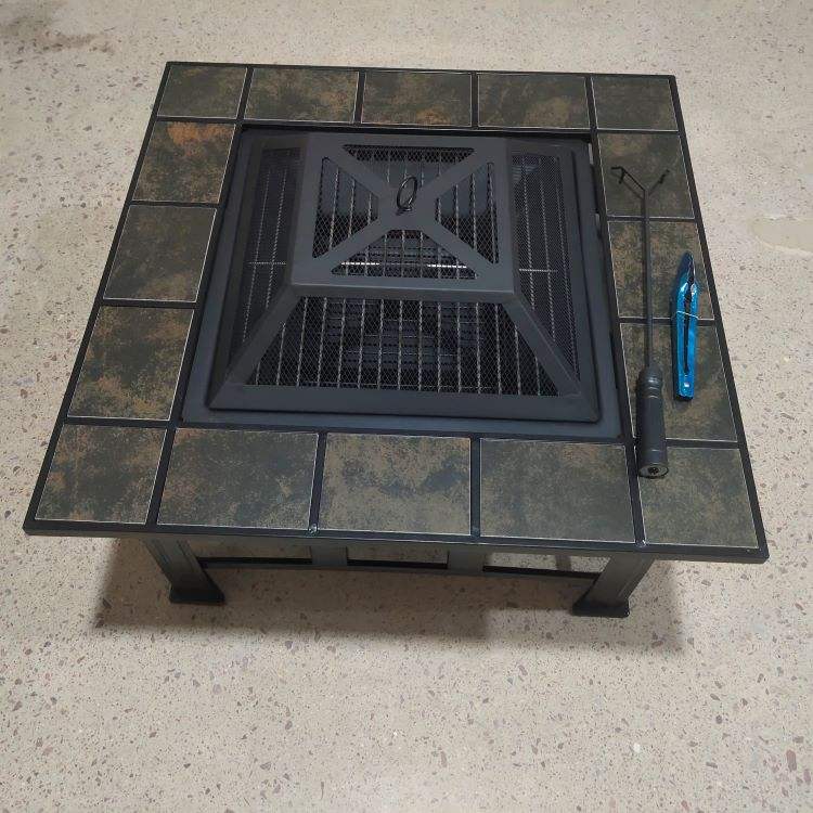 Square Steel Wood Burning Ceramic Fire Pit Table