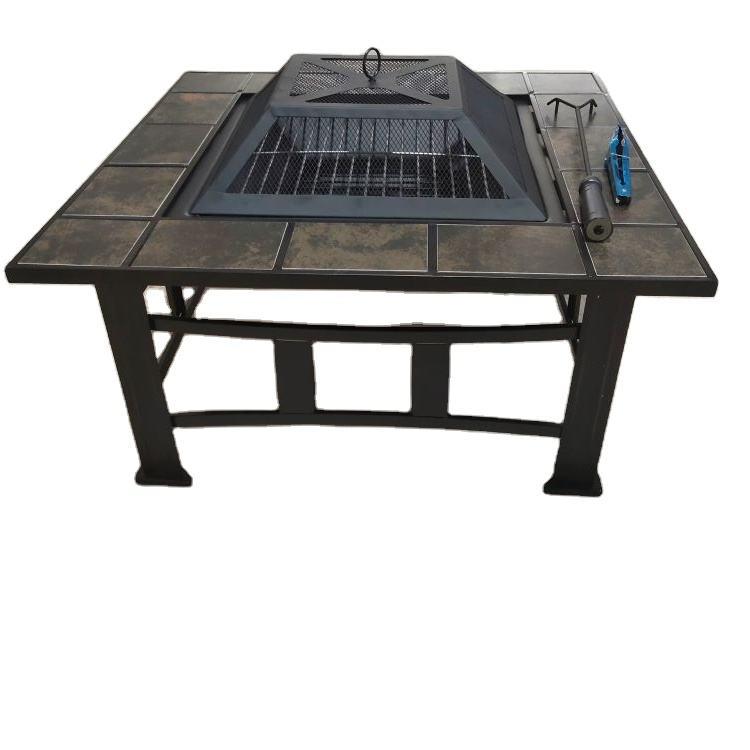 Square Steel Wood Burning Ceramic Fire Pit Table