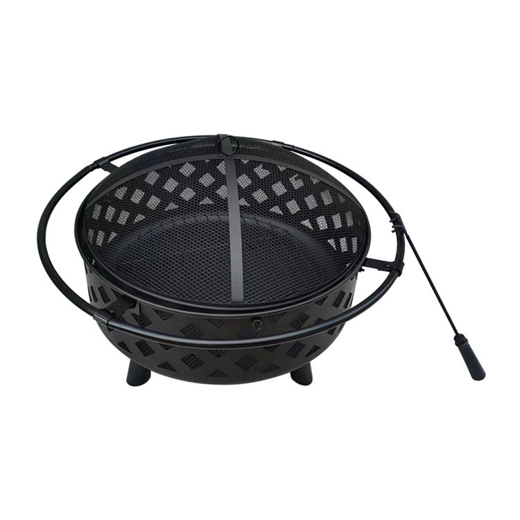 Outdoor Smoker Round Bowl BBQ Fire Pit With Poker
